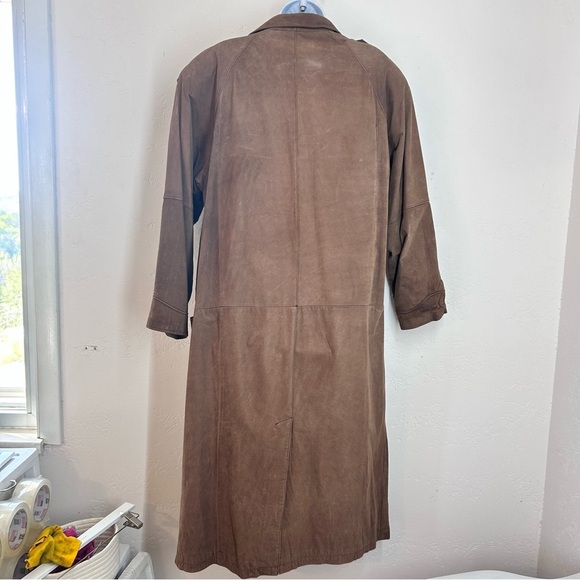 Split Ends 90s Brown Leather Duster Trench Coat size L - Picture 8 of 14